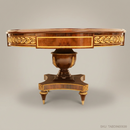 طاولة طعام دائرية إمبراطورية بقاعدة مركزية من Brass & Wood