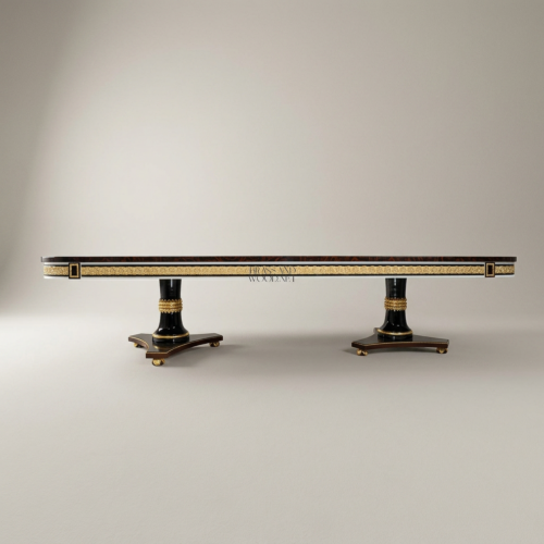 طاولة طعام إمبراطورية بقاعدتين من Brass & Wood