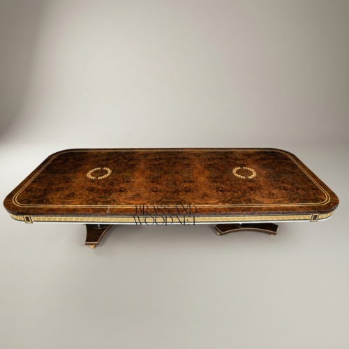 طاولة طعام إمبراطورية بقاعدتين من Brass & Wood