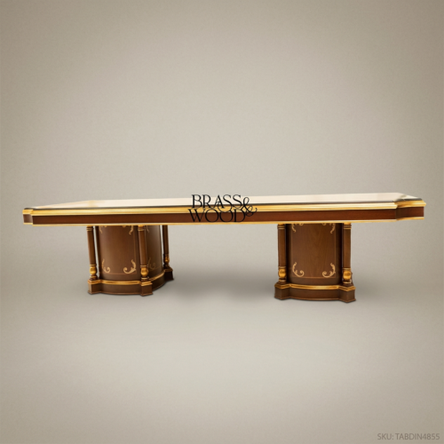 Brass & Wood Empire Inlaid Solid Wood Rectangular Dining Table