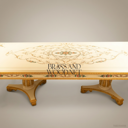 طاولة طعام Brass & Wood إمبراطورية مرسومة يدوياً بالعاجي والذهبي