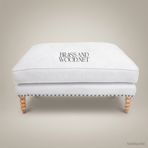 Neoclassical Salon Ottoman with Turned Legs & Nailhead Trim 01