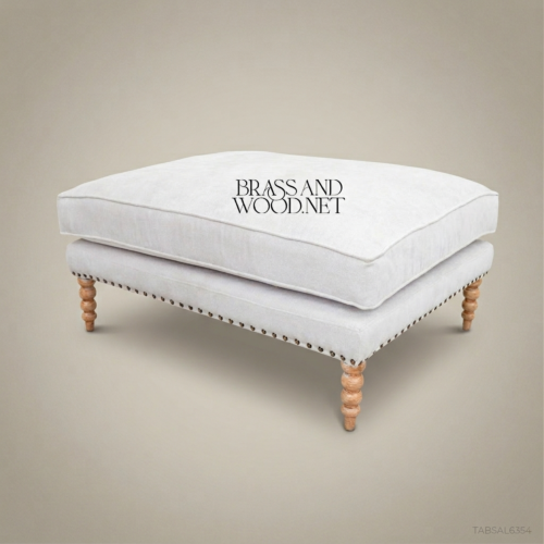 Neoclassical Salon Ottoman with Turned Legs & Nailhead Trim 01