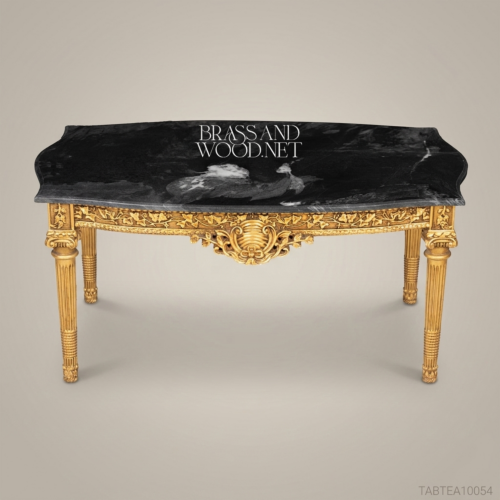 Louis XVI Gilded Wood Coffee Table with Black Marble Top by Brass & Wood