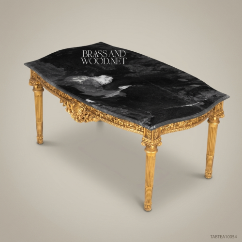 Louis XVI Gilded Wood Coffee Table with Black Marble Top by Brass & Wood