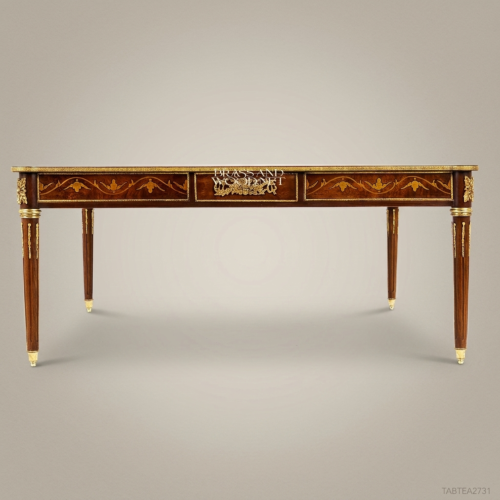 Louis XVI Neoclassical Salon Coffee Table with Marquetry & Gilt Bronze 01