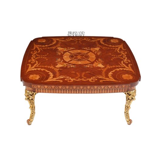 Baroque Marquetry Salon Coffee Table – Brass & Wood