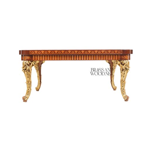 Baroque Marquetry Salon Coffee Table – Brass & Wood