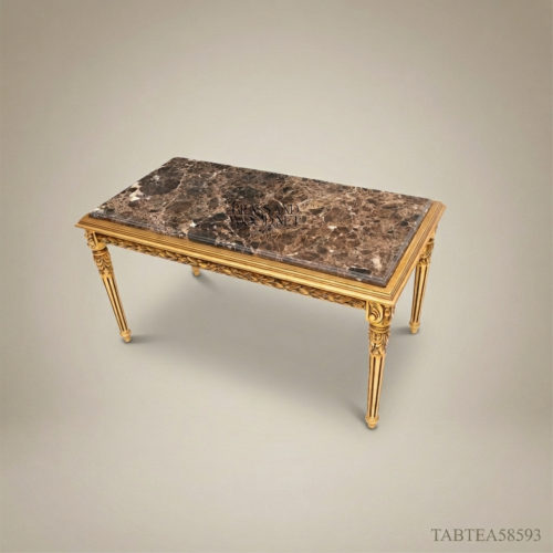 Louis XVI Gilded Wood Salon Coffee Table with Emperador Dark Marble Top