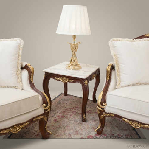 Louis XV Corner Table with Marble Top & Gilt Brass Accents 01