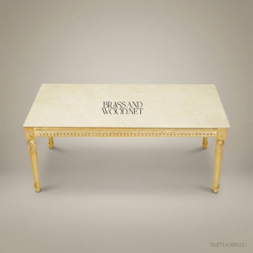 Louis XVI Gilded Wood Coffee Table with Marble Top by Brass & Wood