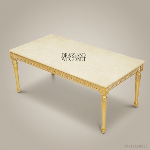 Louis XVI Gilded Wood Coffee Table with Marble Top by Brass & Wood