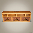 Arabesque Solid Wood TV Unit Hand-Carved Muqarnas Arch Panels Honey Oak Brass and Wood Front View | Brass & Wood