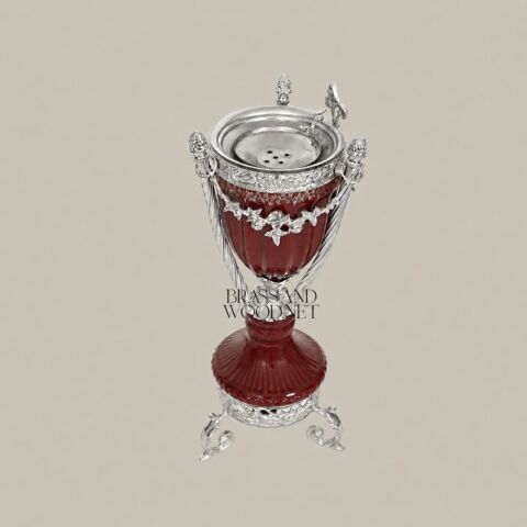Neoclassical Ceramic Incense Burner with Gilt Brass Urn & Tripod Stand -CASSOULET-CERAMIC-RED-LARGE-Silver