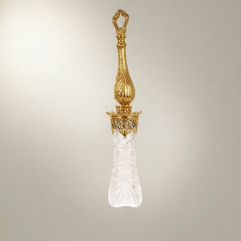 Baroque Arabesque Handcrafted Brass Crystal Incense Snuffer Baluster Handle Cut-Crystal Bell Gold Side | Brass & Wood