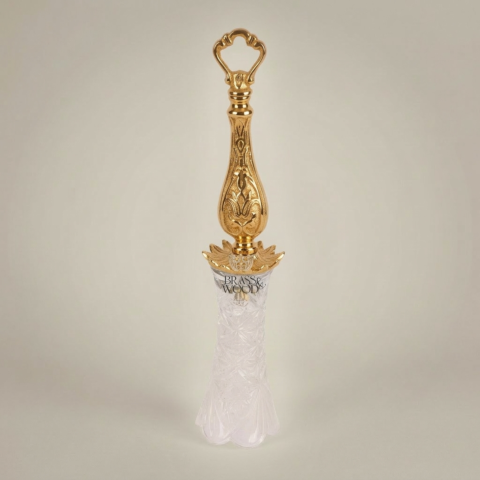 Baroque Arabesque Handcrafted Brass Crystal Incense Snuffer Baluster Handle Cut-Crystal Bell Gold Side | Brass & Wood