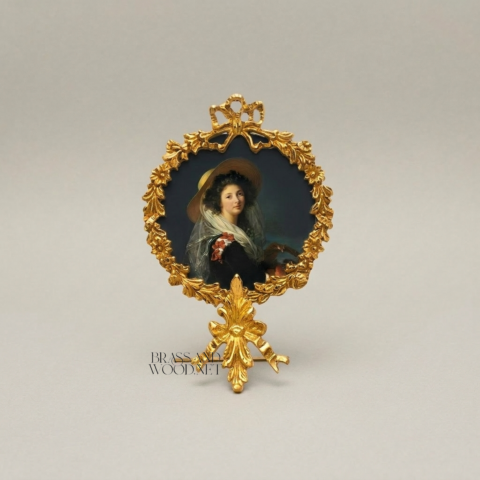Rococo Brass Oval Portrait Frame with Acanthus Wreath & Ribbon Crown